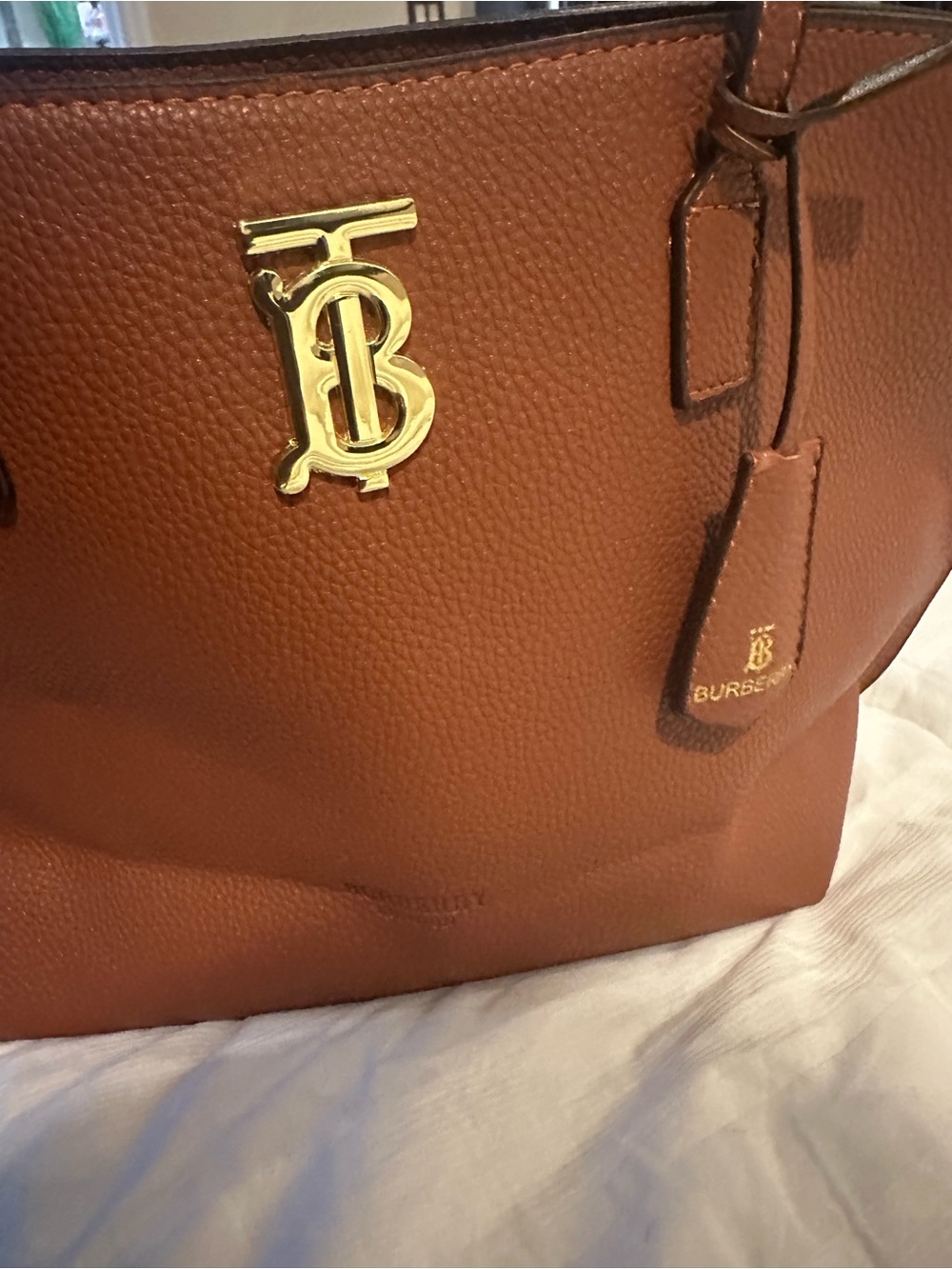 ‼️WOW‼️TB designer Luxury Leather Tote Bag with Gold TB Monogram‼️